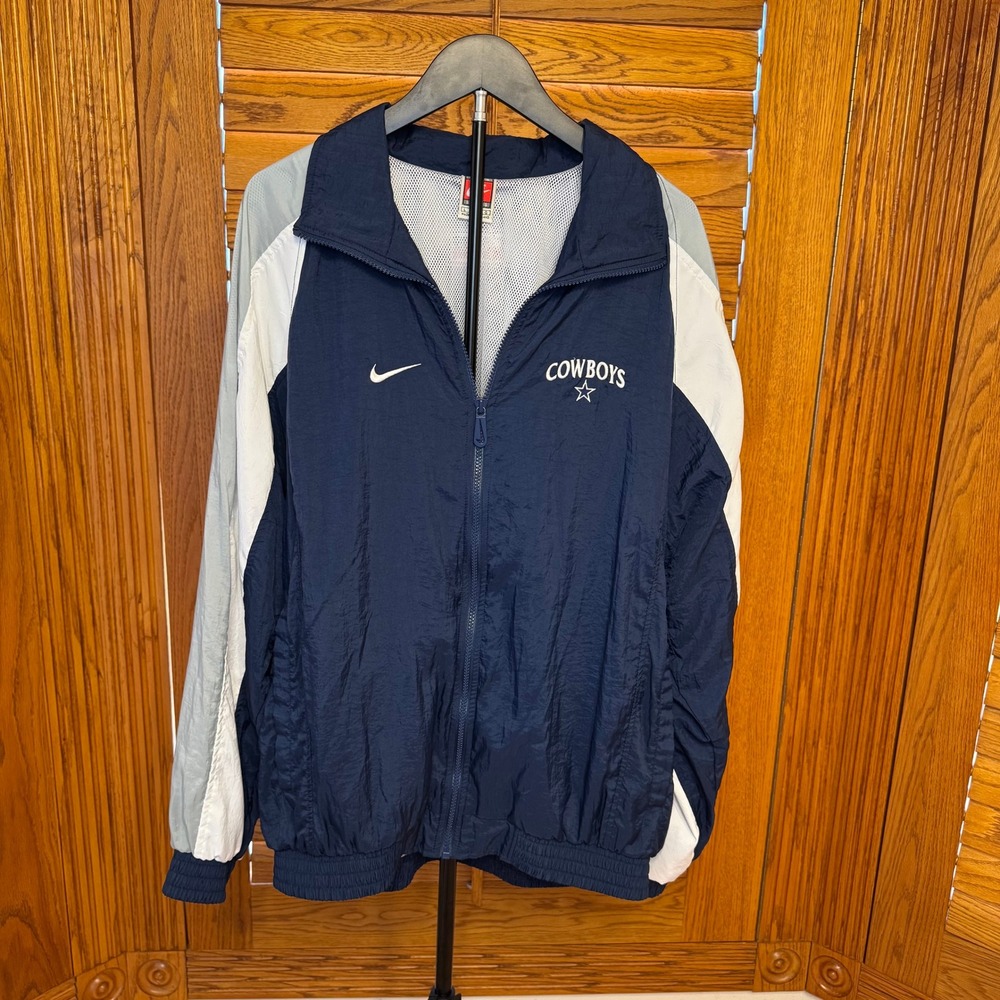 Vintage Nike Dallas Cowboys NFL Pro Line Windbreaker Jacket Navy Grey Mens Large